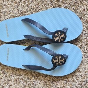 Tory Burch Blue and Black Flip Flops